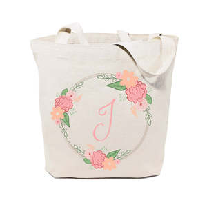 Personalized Open Closure Monogram Floral Cotton Canvas Tote Bag Available in Colored Options - Product Image 1