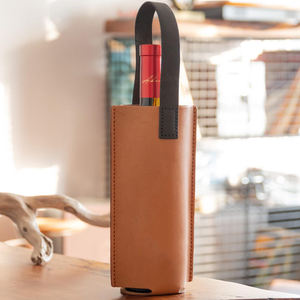 Portador de vino de cuero hecho a mano de primera calidad, bolso elegante, bolso de vino personalizado, regalo personalizado para amantes del vino, 2017 - Product Image 1