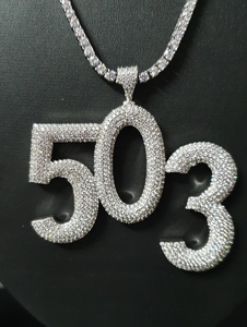 Pendentif numéro 503 en argent glacé, diamant moissanite VVS, collier hip hop, charme - Product Image 2
