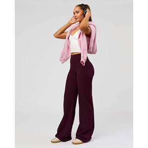 Pantalones de Pierna Ancha de Talle Alto para Niñas - Cintura Elástica Transpirable con Efecto Arrugado - Color Cereza - Product Image 6