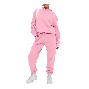 Custom Purple Color Sweat Suit Cotton Track Suit Heavyweight Custom Logo Women Two Piece Set Casual <b>Hoodies</b> Streetwear Sweatsuit - Product Image 6