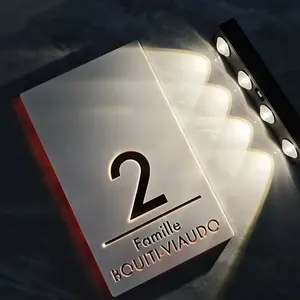 Señal de número de casa <span class=keywords><strong>solar</strong></span>, placa LED, láser acrílico 3D, nombre <span class=keywords><strong>Solar</strong></span>, señal de puerta, número de casa al aire libre, nombre de calle, placas de puerta - Product Image 4