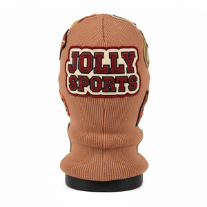 Balaclava en tricot d'hiver pour femmes, doux, extensible, en acrylique et coton, 240 GSM, appliqué marron, logo brodé personnalisé - Product Image 2