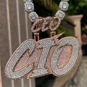 Hip Hop Big Loop 2 Tone Iced Out Name Plate Moissanite <b>Necklace</b> WIth Cuban Chain Personalized Diamond Pendant's Jewelry Supplier - Product Image 5