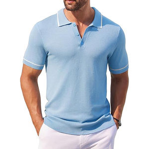 Camiseta deportiva de manga corta personalizada para hombre, camiseta de polo de tacto suave OEM informal en blanco con tejido de punto de patrón sólido - Product Image 6