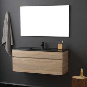 Mobile da Bagno Effetto Legno di Quercia da 120cm con Lavabo Singolo Nero Shanghai, Set per Bagno - Product Image 1