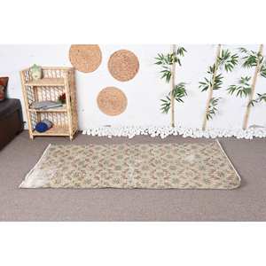 Alfombra turca vintage de área grande 3.1x6.1ft clásico beige marrón lana látex respaldo abstracto Rectangular pasillo diseño habitación alfombra - Product Image 1