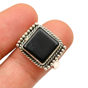 Anillo de estilo bohemio de plata hecho a mano, joyería de plata de ley 925, anillo de tendencia de piedras preciosas de ónix negro, joyería para mujer, regalo para ella - Product Image 1
