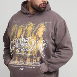 Diseño de bolsillo frontal Lavado ácido Ventas al por mayor Personalizado Peso pesado 450 Gsm Mezcla de algodón Sudaderas con capucha Hombres Sudaderas con capucha de gran tamaño - Product Image 1
