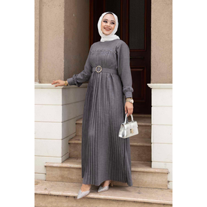 Stone Detailed Vestido Hijab Plisado Gris - Product Image 4