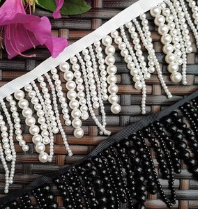 Frange de cocktail perlée faite à la main, 90 cm de long, 8 cm de large, perles de perles - Product Image 3