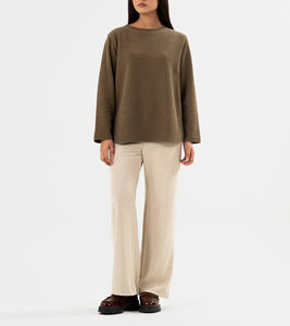 Classic Women Winter Full Sleeves <b>Brown</b> Ribbed Crewneck Sweatshirt Casual Wear Custom Made Cozy Winter Outfit - Product Image 3