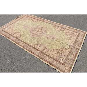 Turkish Large Rug 5.5x9.2 ft, <b>Brown</b> Solid Vintage <b>Wool</b> Rug - Product Image 2