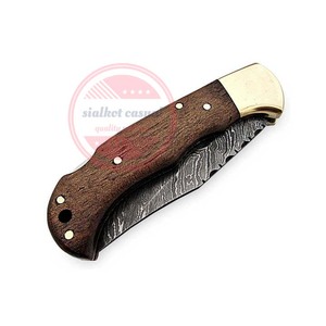 Couteau pliant avec manche en bois Couteau de poche à lame en acier damassé - Product Image 3