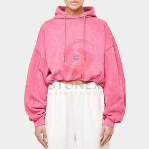 Sweats à capuche en molleton pour femmes, personnalisés, imprimés tie-dye, délavés à l'acide, tissu en coton 460 g/m², coupe courte, écologiques, logos OEM - Product Image 1