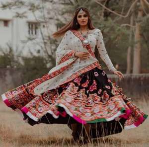FABZONE NAVRATRI - Lehenga Choli Dupatta con Estampado de Celebración, Espejo Real, para Bodas, Fiestas, Adultos, Sari Indio, Salwar Pakistaní - Product Image 2