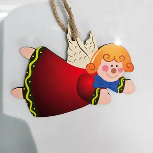 Merry Christmas 3 Angel Sisters Wooden Picture Pendant Hemp Rope Fairy PendantThree Models In 1 Piece