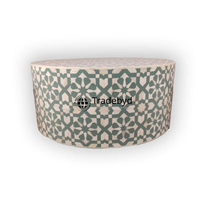Mesa de centro con incrustaciones de hueso tradicional ajustable, patrón atemporal, muebles de acento modernos elegantes para la escuela de decoración Vintage - Product Image 1