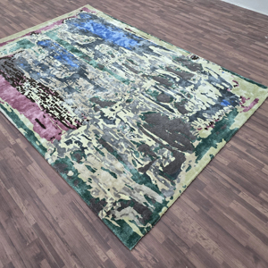 Alfombra de algodón de lujo con mechones a mano de diseño moderno de alta calidad, 1 pieza, respetuosa con el medio ambiente, para mascotas, sala de estar, patrón abstracto - Product Image 1