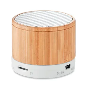 Round Wireless <b>Speaker</b> Sustainable Bamboo <b>USB</b> Promotional Gadgets - Product Image 2
