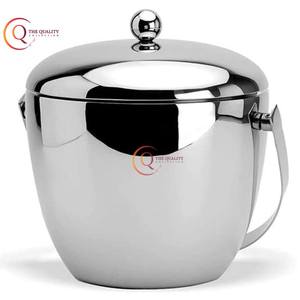 ถังน้ำแข็งสแตนเลสผนังสองชั้นหรูหราดีไซน์เรียบง่ายสีเงินเงาวาวอุปกรณ์เสริมสำหรับบาร์พร้อมโลโก้ที่กำหนดเอง - Product Image 1