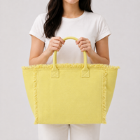 Keymay tas jinjing wanita, kantung belanja katun kanvas tahan air pegangan kuning kasual dengan ritsleting tas pantai besar