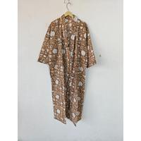 Gaun Tidur Kimono Maxi Unisex Bermotif Bunga India, Bahan Katun 100%, Kerah V, Tali Serut, Cocok untuk Rumah dan Hotel