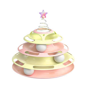 Tour de jeu moderne à 4 étages pour chat avec plateau tournant et tunnel étoilé, jouet interactif en plastique écologique pour l'entraînement des chats - Product Image 3