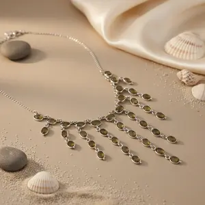 Vintag Vintage Olive Green Gemstone <b>Necklace</b> with <b>Silver</b> 14K & 18K Gold Plating <b>Diamond</b> Main Stone Statement Jewelry for Women - Product Image 2