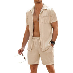 Hawaiian beach station balnéaire ensemble vêtements hommes lâche à manches courtes chemise à fleurs shorts décontracté deux pièces hommes ensembles chemises de plage - Product Image 1