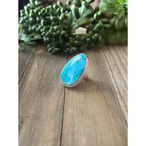 Sonoran Mountain <b>Turquoise</b> Sterling Silver <b>Ring</b> Size 6.5-Navajo Handmade Boho Statement Jewelry - Product Image 3