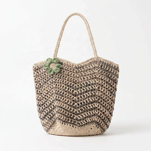 Bolso de Hombro de Lujo de Rafia Tejida con Decoración Floral, Bolso Tote de Cierre Abierto con Dos Asas de Cuerda, Ideal para Fiestas Casuales de Verano - Product Image 1