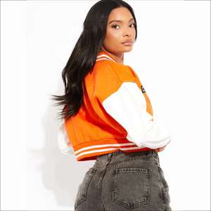 2025 Top Tendance Personnalisé Femmes Varsity Veste Respirant À Manches Longues Crop Flocage En Gros Laine Toile Étanche - Product Image 5