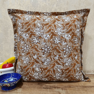 Housse de coussin 100% coton slub, véritable impression à la main, pistache, beige, feuilles, usage domestique, 45x45cm, antibactérien - Product Image 1