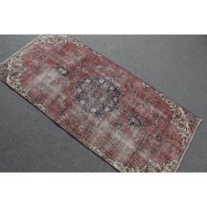 Tapis turc vintage, petit tapis de 6x2,5 pieds, tapis à carreaux rouge et bleu - Product Image 4