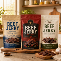 Sacs d'emballage personnalisés en papier kraft avec fenêtre pour viande séchée, biltong et bœuf séché, avec fermeture à zip