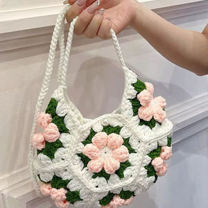Venta Directa de Fábrica, Bolsos de Ganchillo Hechos a Mano, Bolsos Cruzados de Algodón a la Moda, Bordado Floral de Dibujos Animados, Ligeros - Product Image 5