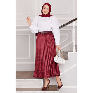 Burgundy Shiny Satin Pleated <b>Skirt</b> Breathable <b>Tight</b> Short Size XS Digital Print Ruffles Plus Size Made Cotton Knitted Spandex - Product Image 1