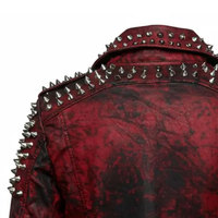 Veste en cuir rock pour homme, style vintage moto biker, coupe ajustée, avec ceinture à la taille et poches zippées