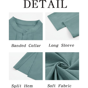 À la mode hommes caftan Robe boutonné à manches longues Henley coton Thobe décontracté côté fendu robe musulmane chemise - Product Image 5