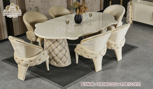 Ensemble de table à manger élégant européen de 9 pièces, ensemble de table à manger classique en bois sculpté à la main doré, ensemble de salle à manger sculpté à la main américain, États-Unis - Product Image 5