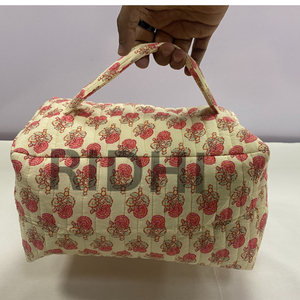 Bolsa de algodón acolchada con cremallera, estampada a mano en India, color rosa rubor, ecológica, portátil, grande, reutilizable, estilo vintage. - Product Image 1