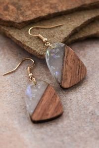 STRIKING WARMTH DANGLES Gold Foil Black White <b>Resin</b> Heart Shape <b>Earrings</b> Square Round Geometric Wooden <b>Resin</b> Drop <b>Earrings</b> - Product Image 2