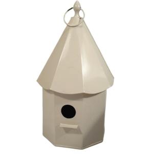Maison d'oiseau en bois massif avec toit en métal argenté et cabane à anneaux pour balcon de jardin Maison d'oiseau décorative en métal - Product Image 2