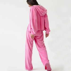 Winter Vintage Embroidered Long Drop Shoulder 2 Piece <b>Set</b> Joggers Pants Sweatshirt Sweatpants Blank Hoodies Oversized Cuffs - Product Image 4