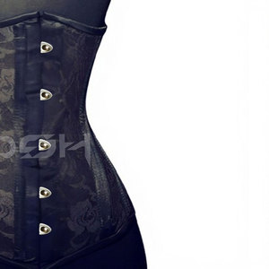 Corsé negro de brocado satinado con varillas de acero para entrenamiento de cintura |   Faja Gótica de Cintura de Cosh International - Product Image 6