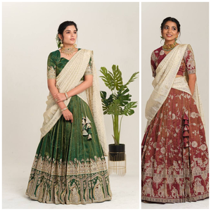 Designer de luxe semi-cousu vert soie Lehenga ensemble brodé tenue de mariage indien pour fête demoiselle d'honneur tenue de fête pour - Product Image 5