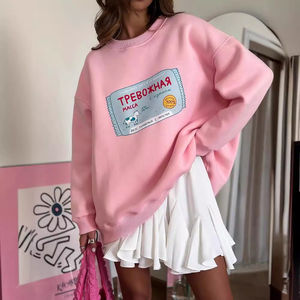 Custom Printed <b>Pink</b> Cute Women's Winter <b>Sweatshirt</b> Long Sleeve Oversized Crew Neck Loose Top <b>Sweatshirt</b> - Product Image 2