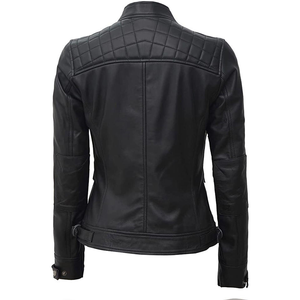 Chaqueta de cuero a la moda para mujer, piel de oveja genuina de gama alta, borde de Moto clásico con cuello levantado y aspecto elegante ajustado a medida - Product Image 5