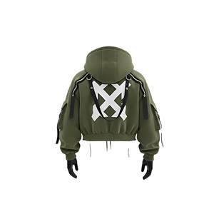 Sudadera con capucha táctica de gran tamaño para hombre y mujer de alta calidad al por mayor, ropa de calle, estilo recortado, estampado con capucha, cremallera, algodón Terry - Product Image 3